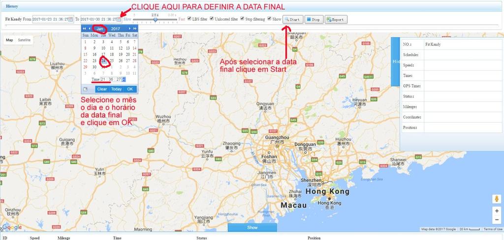 o local onde o veículo estava na data e horário definido como inicial e o veículo já começará a andar mostrando o percurso.