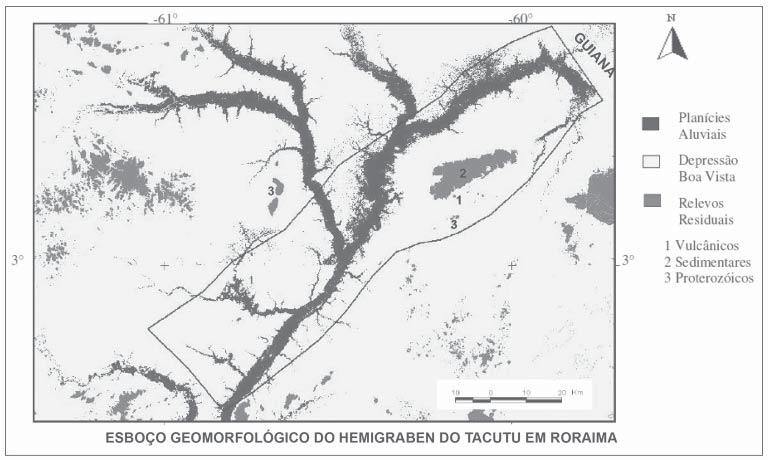 Compartimentação morfotectônica e implicações de evolução do relevo do Hemigráben do Tacutu no Estado de Roraima trabalhos realizados por Costa, Falcão e Sousa (2007), permitiram individualizar o