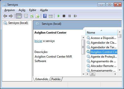 Introdução O software do Servidor do Avigilon Control Center contém duas partes: o serviço Windows e a Ferramenta Admin. O serviço Windows é executado automaticamente quando o computador é iniciado.