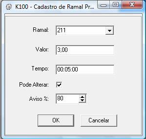 (*) O SISTEMA VAI DERRUBAR A LIGAÇÃO LEVANDO EM CONTA O CRITÉRIO, CUJO VALOR TERMINAR ANTES ( o valor monetário ou o tempo em minutos) Caso deseje permitir que o usuário possa alterar as