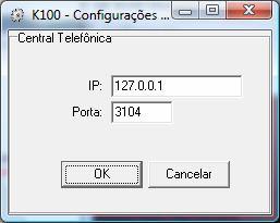 10 Configuração Central Telefônica Abra o K100 Manager e clique em Configuração à Central Telefônica O IP e a PORTA devem ser mantidos com a informação padrão. NÃO devem ser alterados.