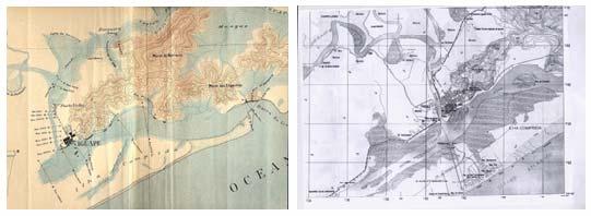 Figura 2: Mapas topográficos da região do canal do Valo Grande em 1908 (à esquerda) (Comissão geográfica e geológica do estado de São Paulo, 1914) e em 1973 (à direita) (IBGE, 1973) Esse método foi