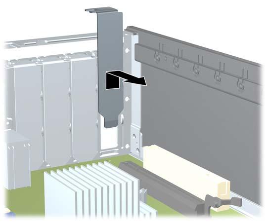 9. Antes de instalar uma placa de expansão, remova a tampa dos slots de expansão ou a placa de expansão existente. a. Para instalar uma placa de expansão em um slot vazio, remova a tampa da placa de expansão apropriada na parte traseira do chassi.