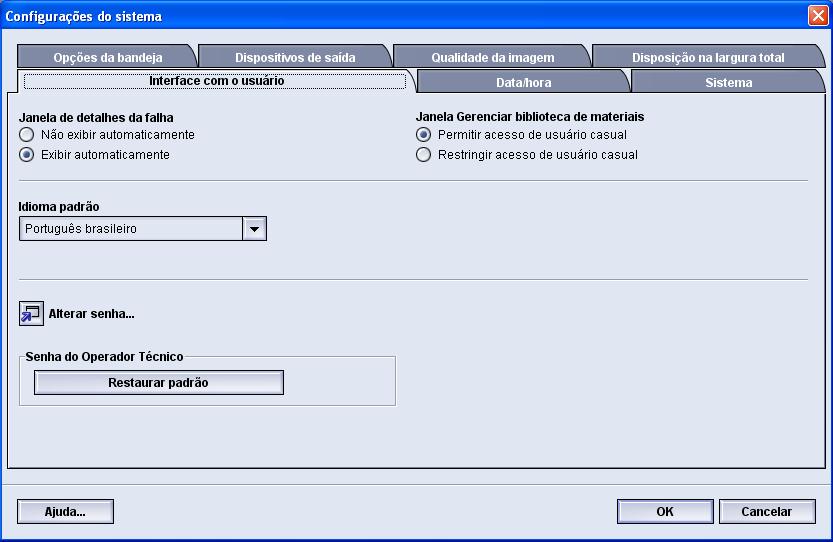 Configurações do sistema 1. Efetue logon como Administrador. 2. Selecione o botão Configurações do sistema. 3.