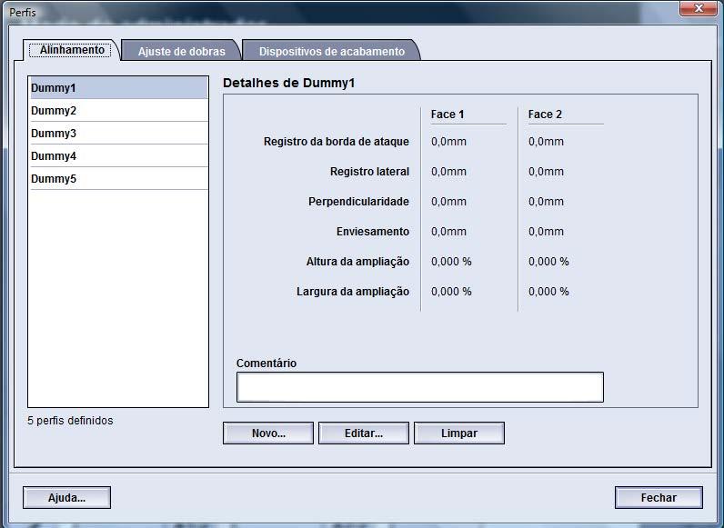 Perfis Alinhamento A função Alinhamento permite criar e armazenar perfis de ajuste de alinhamento específicos.