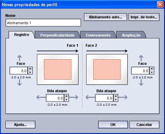 Perfis Criar/editar um perfil de alinhamento Use o procedimento a seguir para criar um perfil de alinhamento novo ou editar um existente, a fim de ajustar a saída da imagem da face 1/face 2.