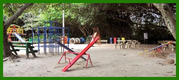 Neste parque também tem parquinho, pequenas trilhas e muitas