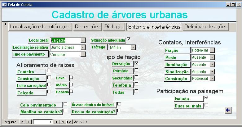 Figura 2: Modelo de uma tela do formulário usada para cadastrar as informações do inventário da arborização urbana de Engenheiro Coelho-SP.