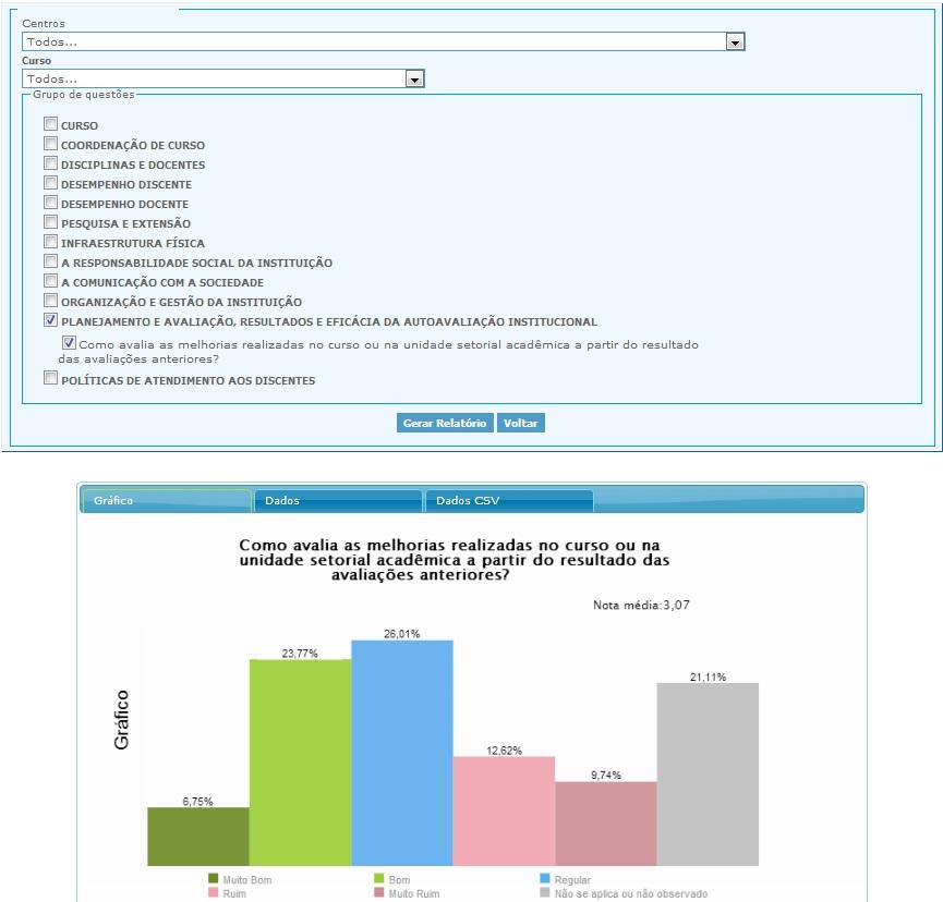 O segundo relatório permite visualizar os dados por questões.