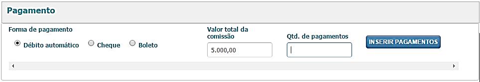 comissão): Ao incluir a quantidade de pagamentos automaticamente o sistema irá abrir