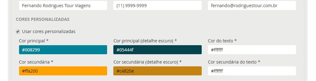 Usar Cores Personalizadas (deixe o White Label com as cores do seu site) Se esta opção ficar desmarcada, o sistema White Label