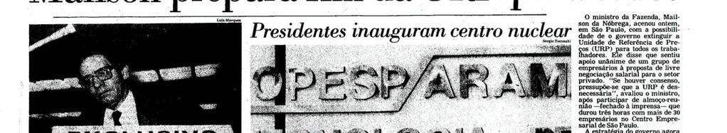 Figura 5 Notícia sobre a inauguração da primeira cascata de enriquecimento isotópico no Brasil em 1988 O domínio dessa tecnologia representou importante avanço político e tecnológico para o Brasil.