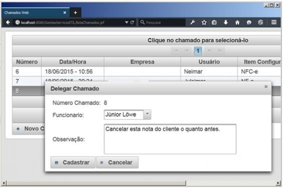 Após ser registrado um chamado, o mesmo precisa de algum responsável para resolvê-lo, a delegação ou escalonamento como descreve a ITIL é feita através da página de escalonamento conforme mostra a