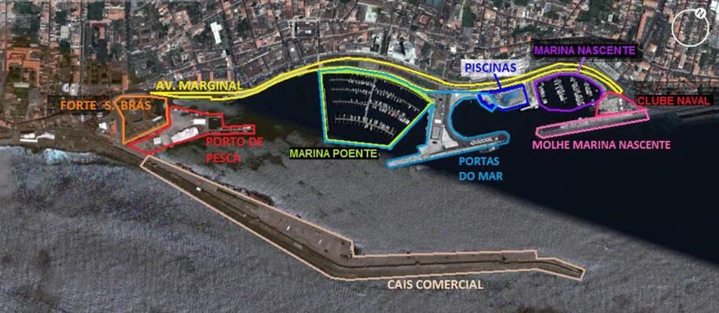O Porto de Ponta Delgada: Avaliação do Risco de Galgamento Figura 4. Zonas do porto de Ponta Delgada com características distintas (adaptado de Google Earth). 4.2.