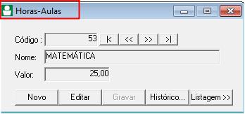 2.5 Clique no botão [Gravar] para concluir; 3 CADASTRAR RUBRICA PARA PROFESSOR AULISTA 3.1 Acesse o menu ARQUIVO, clique em RUBRICAS; 3.