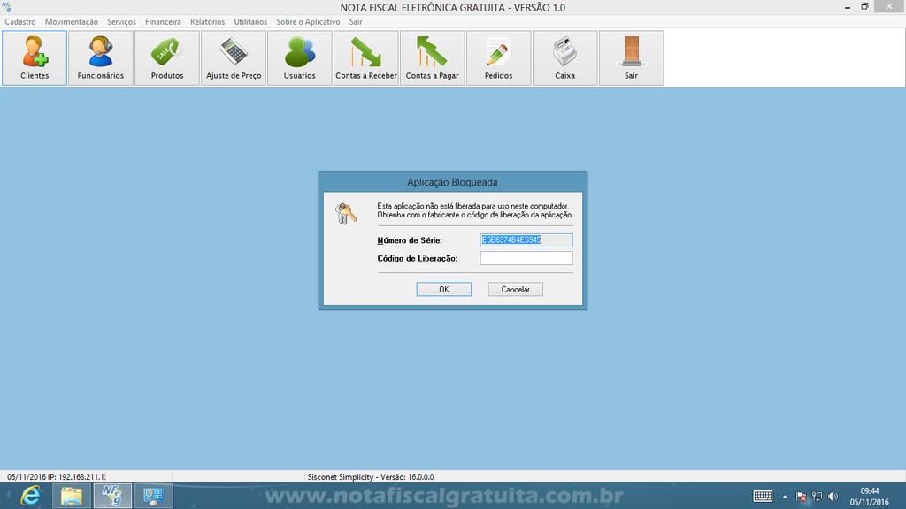 Uma vez solicitado que seu sistema seja registrado, basta enviar um e-mail para ativacao@notafiscalgratuita.com.br e em até duas horas úteis, irá receber o seu Código de Liberação.