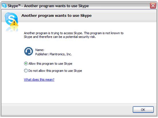 Para que o skype seja um softphone suportado pelo pacote de software PerSono, siga os seguintes passos: 3 O ecrã Gerir o controlo de acesso API (Manage API Access Control) é apresentado,