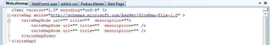 aspx Catalogo.aspx Anunciar.aspx ETAPA 3: Criando um XML para gerenciar a navegação entre as páginas (Site Map) NOTA: Nesta etapa, vamos criar um arquivo do tipo Site Map.