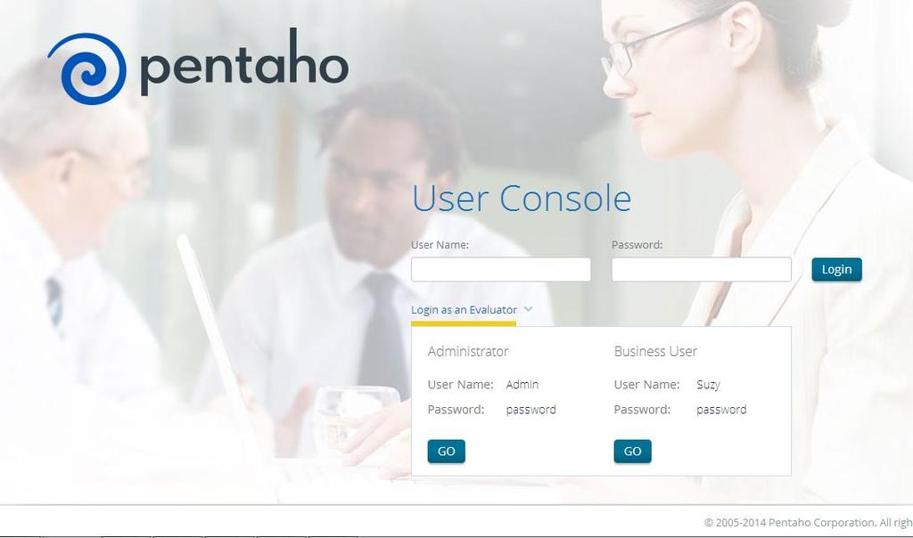 Pentaho: Bi-Server Executar e Parar o Bi-Server 1. Execute o arquivo biserver-ce\start-pentaho.bat; 2.