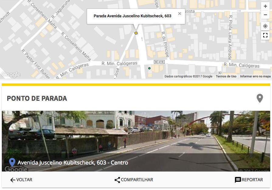 PARADAS Todos os pontos de parada e terminais de integração do transporte coletivo de Joinville estão presentes no site.