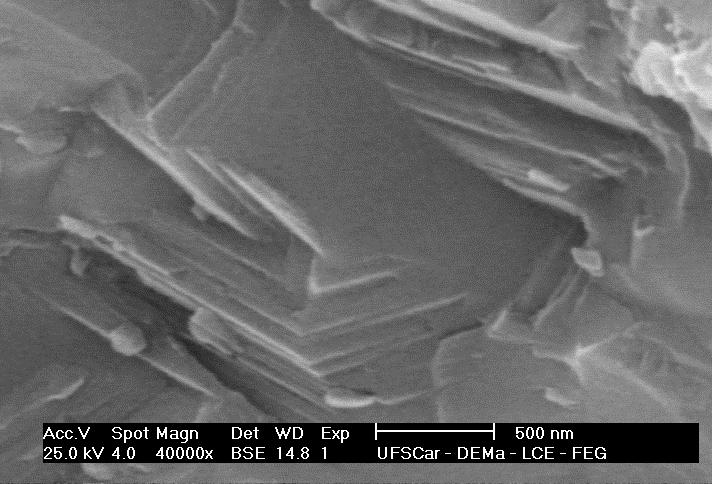 114 FIGURA 35 - Micrografia de elétrons retro-espalhados para o material controle IPS e.max fraturado com 3537 ciclos e 45% da carga nominal. Aumento de 40000X.