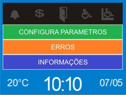 Acesso Parâmetros: Para acessar os parâmetros clique na tela onde mostra a hora, em