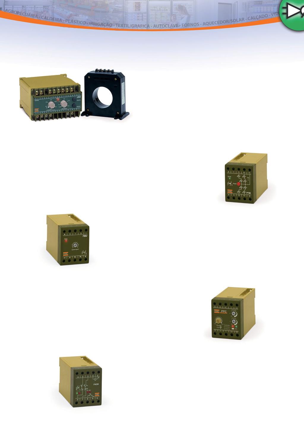 PROTEÇÃO Diversos Monitor Diferencial de Corrente (fuga à terra) JRD + TRD Supervisionam sistemas e equipamentos detectando: - Sobre corrente diferencial ("fuga à terra") - Atuação instantânea