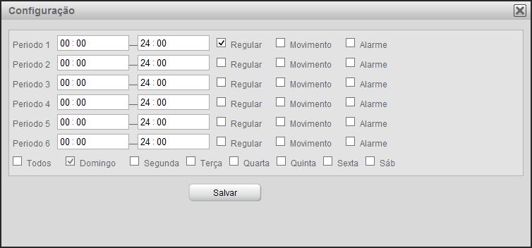 Ajuste a gravação das imagens durante o período desejado configurando os itens a seguir: Canal: selecione o canal que deseja realizar o ajuste.