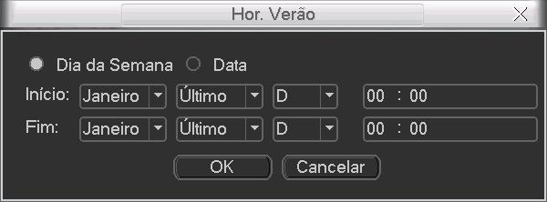 Duração arq.: especifique a duração dos arquivos de gravação. O tempo padrão é de 30 minutos. O tempo máximo do arquivo de vídeo suportado pelo DVR é de 60 minutos.