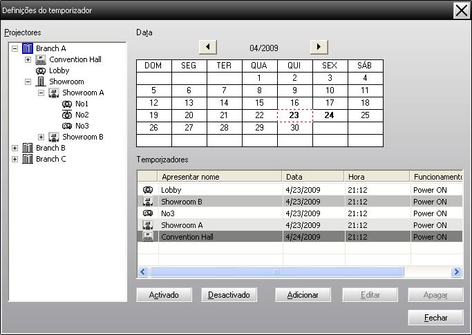 Utilização das funções de controle 35 É possível selecionar projetores, e clicar com o botão direito do mouse sobre os mesmos para selecionar Controle da Web, mesmo durante a indicação dos seguintes.