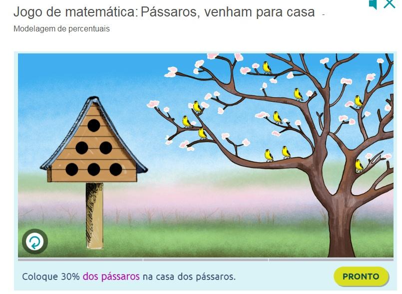 4 Di ga: Leia as instruções. As instruções dizem, "Coloque 30% dos pássaros na casa dos pássaros". P e rgunt e : O que representa 30% como uma fração irredutível? Trinta por cento como uma fração é.