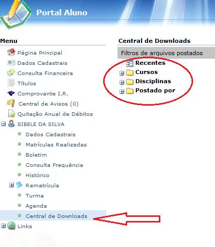 Estas informações podem ser consultadas através dos atalhos: No MENU do lado esquerdo da página abaixo de rematrícula, selecionando