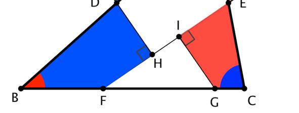 8 Questão 6 Solução a) 1 a solução: Na figura ao lado marcamos, em vermelho, o ângulo em B do triângulo ABC e o ângulo correspondente no polígono AMJD; em azul, marcamos o