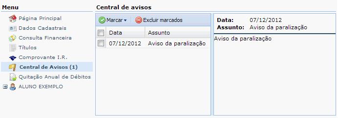 2.13 Central de avisos Exibe os avisos gerados pelo GVcollege para o Portal do Aluno.