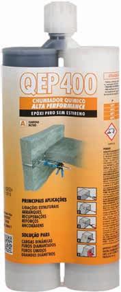 QEP400 EPÓXI Ancoragem química Sistema de ancoragem adesiva por injeção, bicomponente à base de epóxi para altas cargas em concreto.