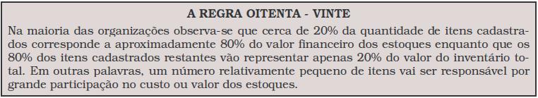 dos estoques dos itens B e C que podem receber uma forma de controle menos severa.