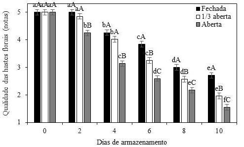 Sanches et al. (2017) 11 considerada o limite para a comercialização das hastes de copo de leite.