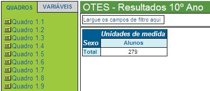 A secção de opções e filtros permite que o utilizador controle as opções das suas tabelas, acrescente filtros e aceda ao sistema de ajuda da aplicação e à listagem de quadros pré definidos.