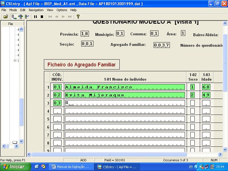 Inquérito Integrado sobre o Bem-Estar da População - IBEP 2008-2009 (IDR II e MICS III) Manual de Instruções para o Revisor-digitador - Data e duração da 1ª - A data e duração da 1ª visita é