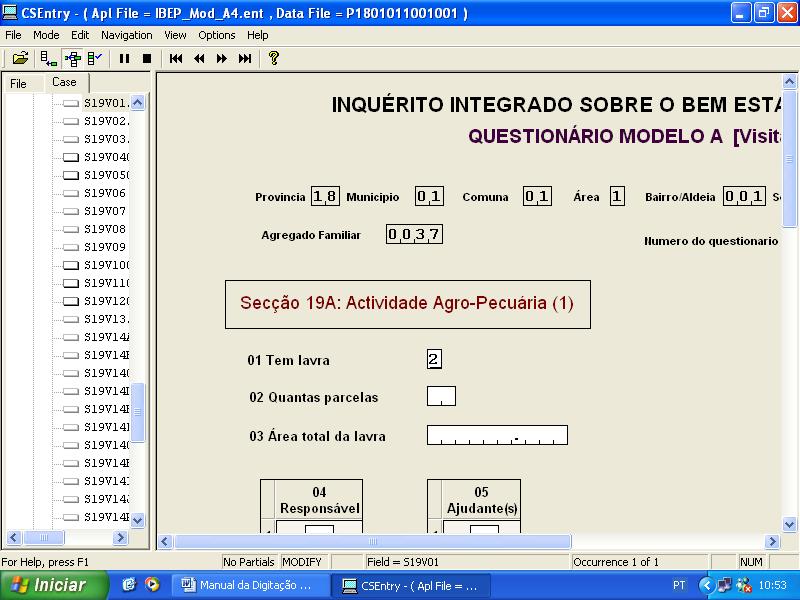 1: Principais verificações a efectuar antes da digitação dos dados da página 35 do questionário da 3ª visita: 1 Pergunta 01, página 35 Nesta