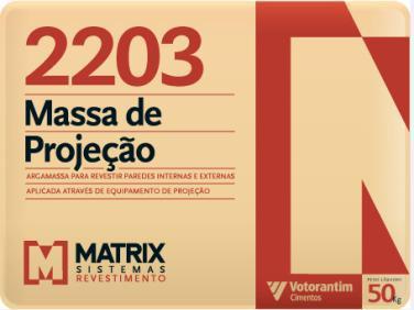 Figura 17- Embalagem da Argamassa de Projeção Matrix 2203 utilizada na projeção dos 83 apartamentos ( VOTORATIM,2014) A argamassa Matrix é considerada um material pronto para uso, necessitando apenas