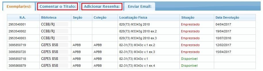 f) Clique em Comentários/Resenhas para visualizar os