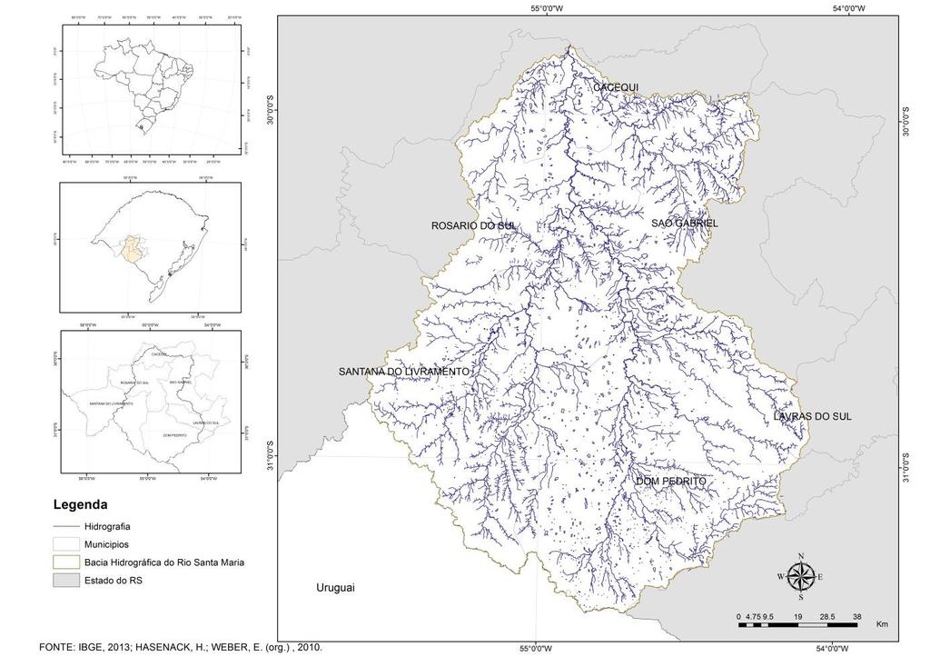 Figura 1- Localização da área de estudo. Fonte: IBGE (2013); HASENACK, H. WEBER, E. (2010).