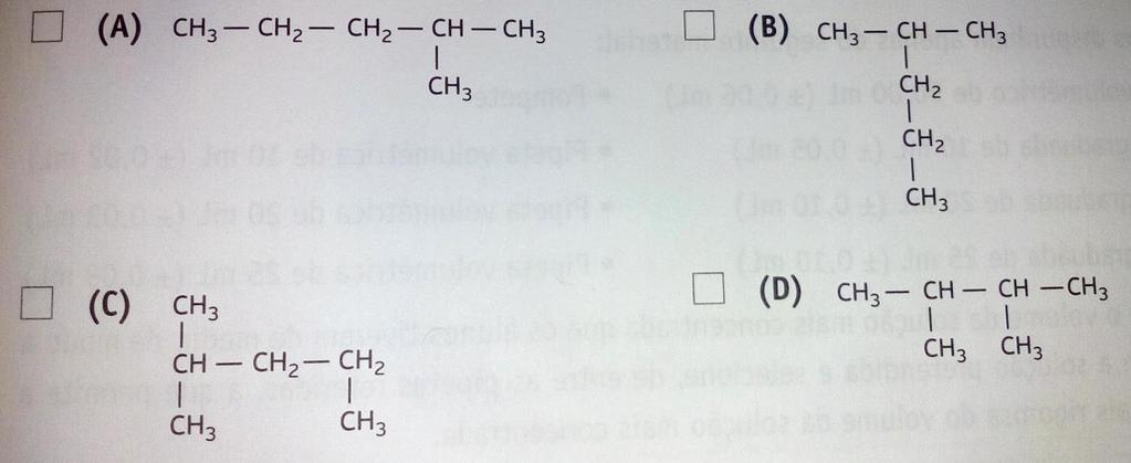 (D) Piramidal quadrangular 5.3. Qual o ângulo da ligação H C H na molécula de metano? (A) 180º (B) 104,5º (C) 107,5º (D) 109,5º 6.