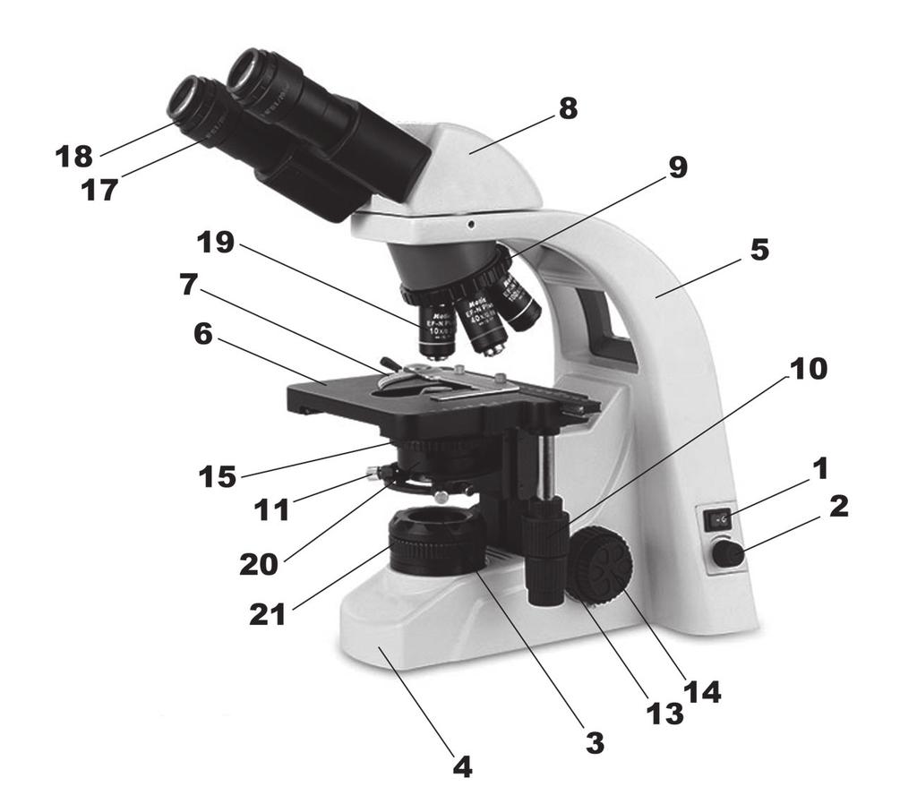 3 PRINCIPAIS PARTES DO MICROSCÓPIO DE LUZ O microscópio de luz é constituído por partes elétricas,