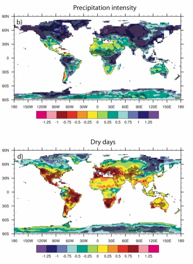 Projeções extremos climáticos ate 2100 IPCC WG 1 Mudanças em índices de extremos de precipitação (chuvas