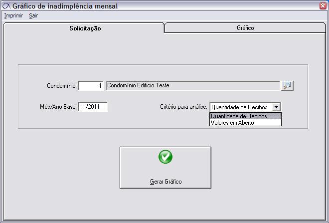 Cobrança> Gráfico de Inadimplência Nessa tela poderão ser impressos dois tipo de gráficos referente a inadimplência.