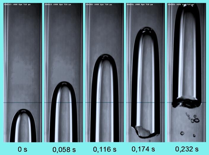 82 Figura 29- Imagens da bolha em fluxo co-corrente ar-água (Imagens a 1000 fps, J l = 0,0644 m/s e J gd = 0 m/s).