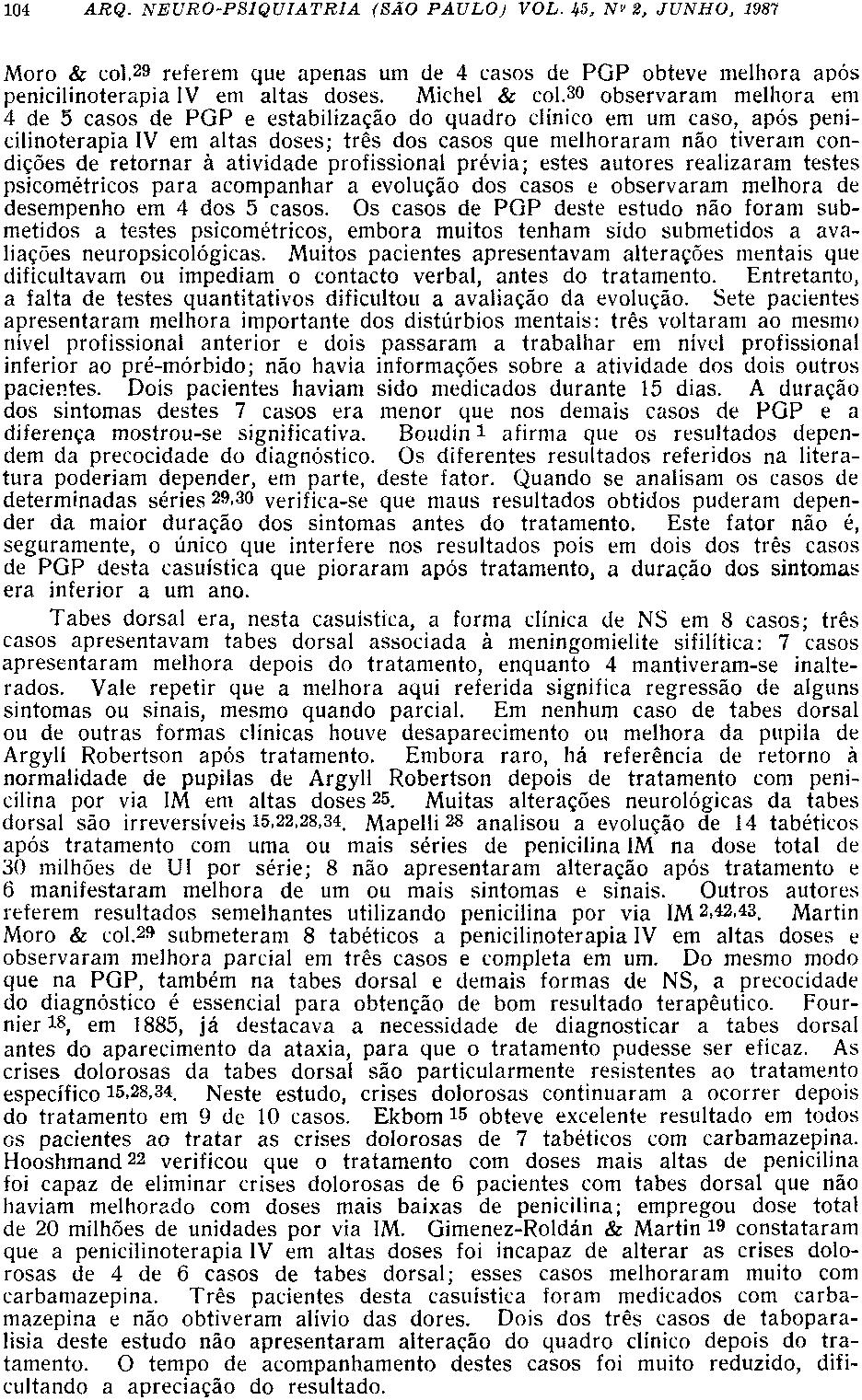 Moro & col. 29 referem que apenas um de 4 casos de PGP obteve melhora após penicilinoterapia IV em altas doses. Michel & col.