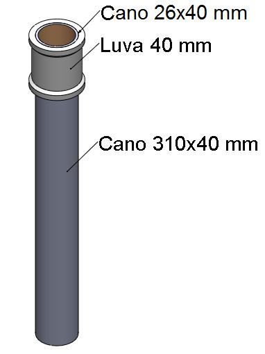 -Passo 3: Junte o cano de 310x40 mm com luva de diâmetro 40 mm, como mostrado na figura 5 (2 unidades); -Passo 5: Junte o cano de 52 mm com o conjunto montado do passo 1, como mostrado na figura 7 (2